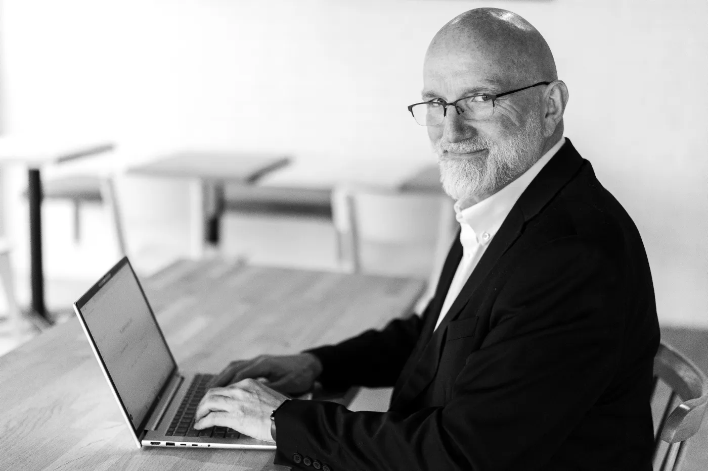 Gísli Rafn Ólafsson at work, looking toward the camera